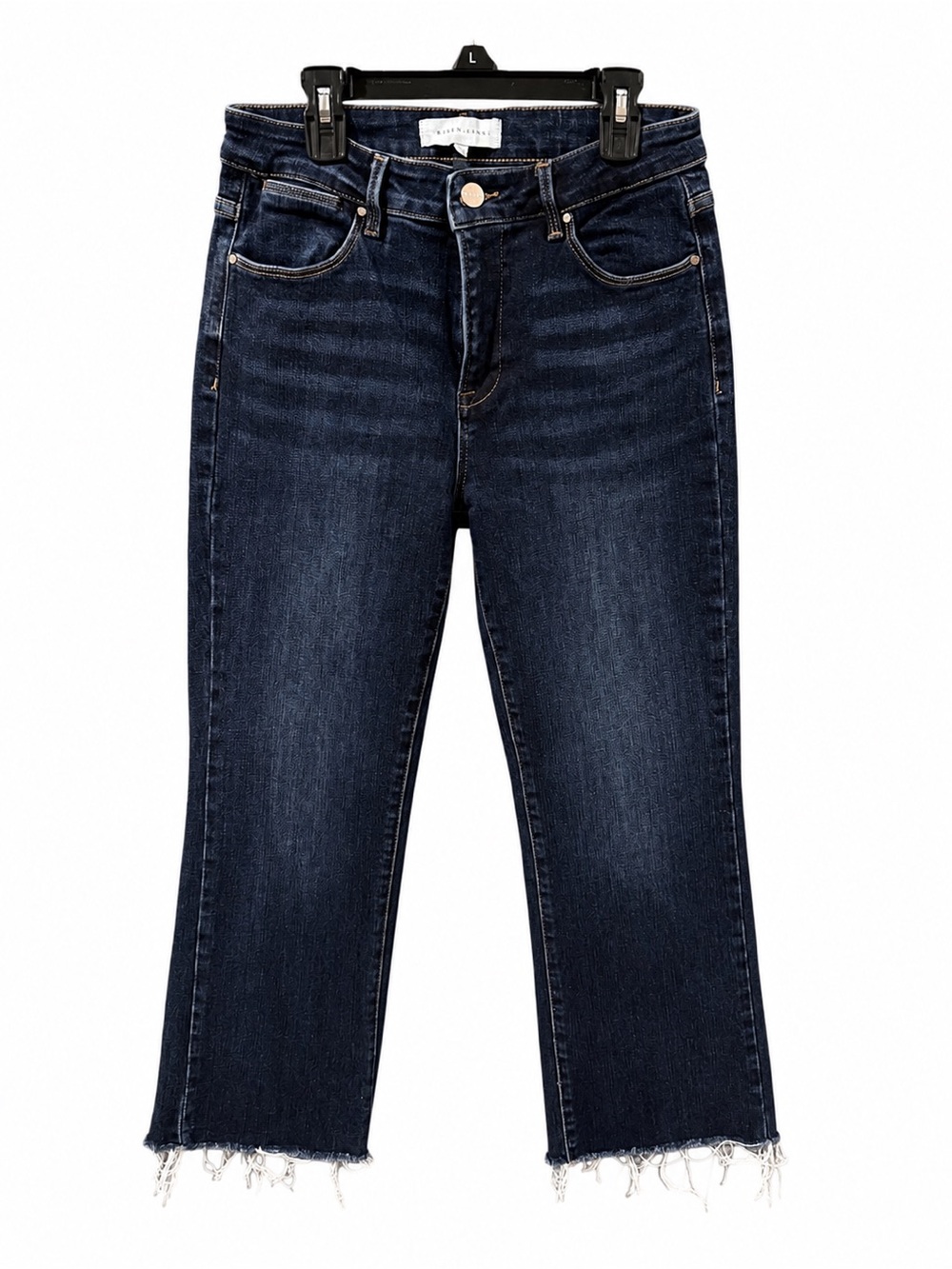 Risen Jeans Women’s 29 Dark Wash High Rise Raw Hem Straight Crop Jeans - Picture 2 of 4